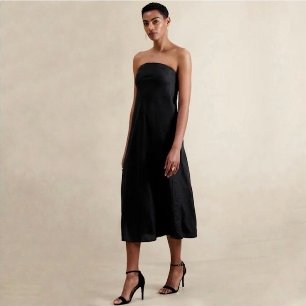 Banana Republic Linen Blend Tube Maxi Dress In Black Size 6P EUC